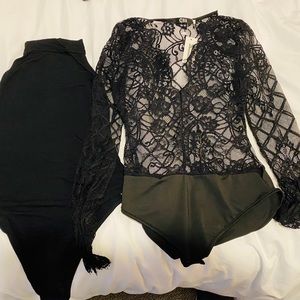 2 NEW black bodysuits - lace and halter
